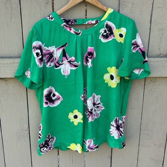 J. Crew Silk Floral Blouse Cut Out Back No Size Tag See Measurements Boh… - Picture 1 of 6